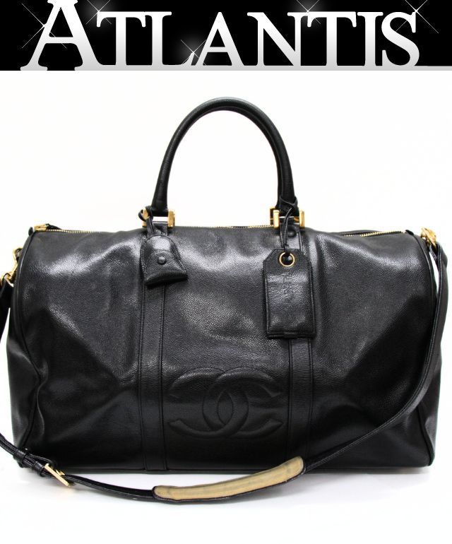 シャネル CHANEL ココマーク 2WAYボストンバッグ キャビアスキン 黒 G金具 2番台 【74861】