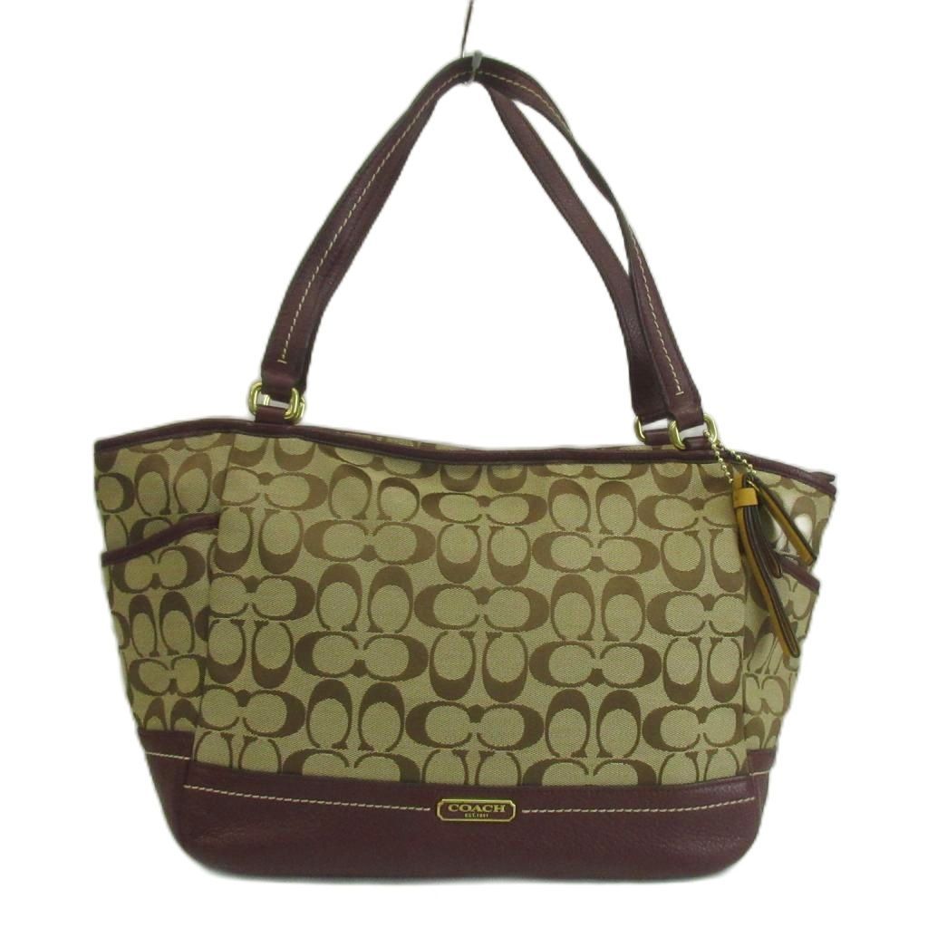 コーチ COACH パーカー シグネチャー キャリーオール トートバッグ キャンパス レザー ロゴ ベージュ 紫 パープル F23297 /XZ ■GY18