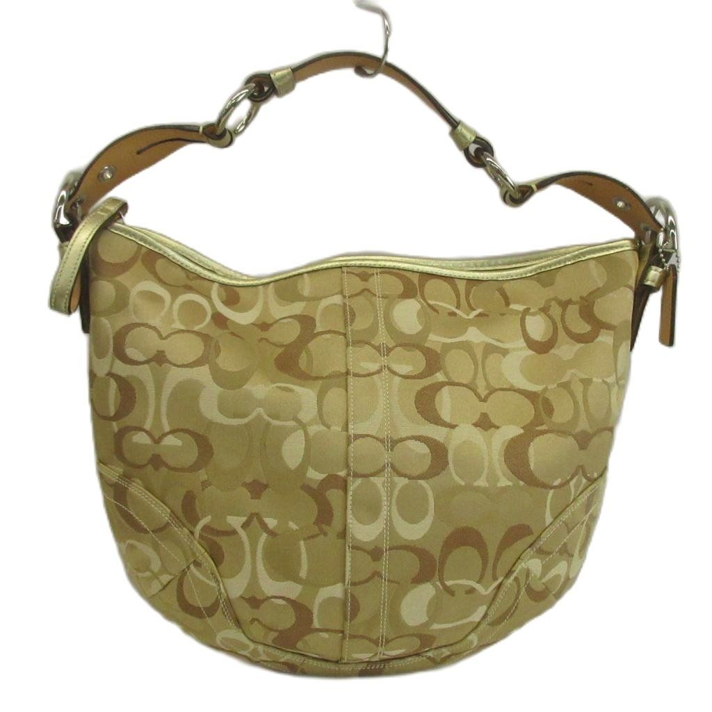 コーチ COACH ハンドバッグ ワンショルダー キャンバス レザー シグネチャー ハーフムーン型 ベージュ 0496 /XZ ■GY18
