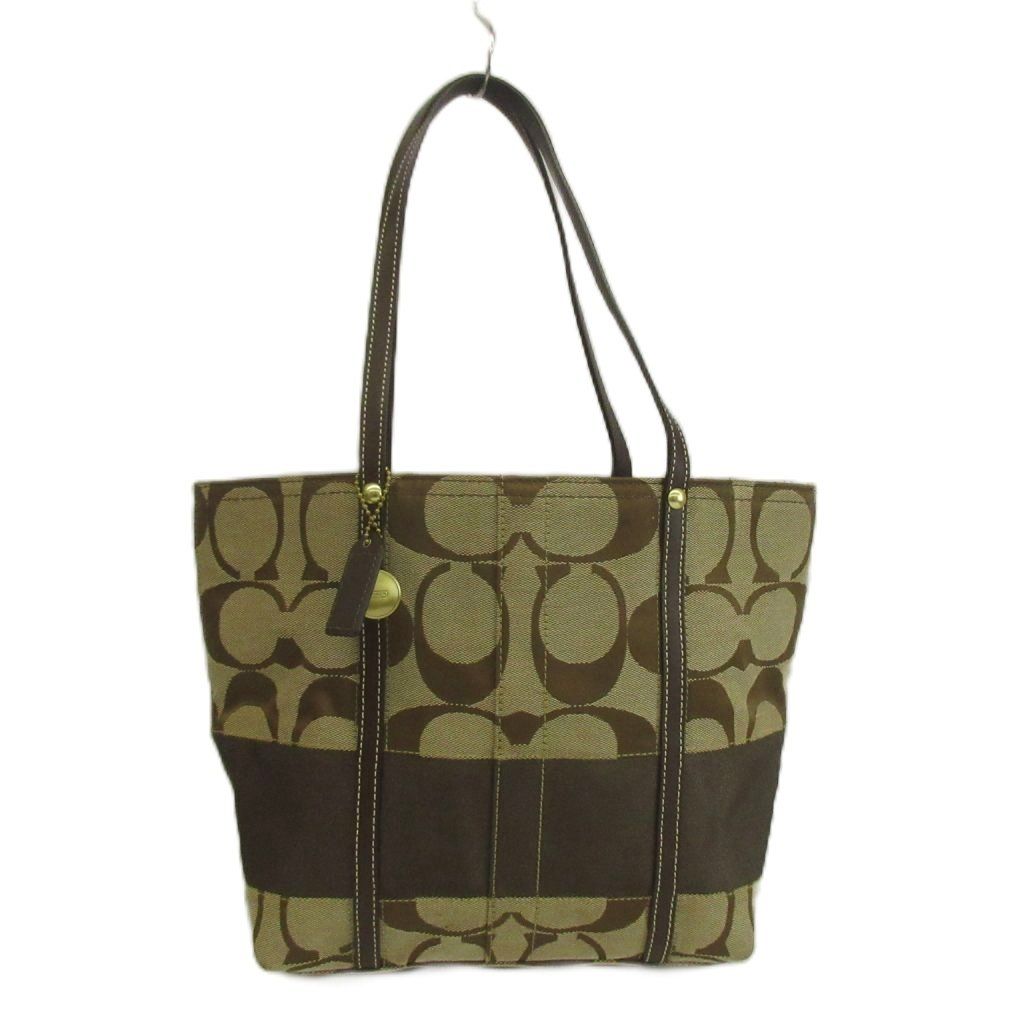 コーチ COACH シグネチャー ストライプ トートバッグ キャンバス レザー ベージュ 茶色 ブラウン F11098 /XZ ■GY18