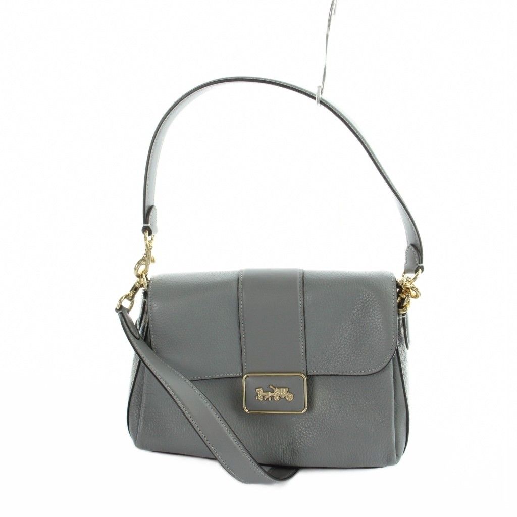 コーチ COACH CF390 ハンドバッグ ショルダー 2way レザー ロゴ フラップ 青 ブルー グレー ■GY18 /MQ