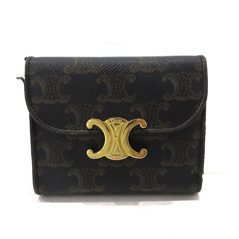 【三重本店】 中古 CELINE | セリーヌ 三つ折り財布 スモールフラップウォレット 10D782 トリオンフ ダークブラウン 【125】