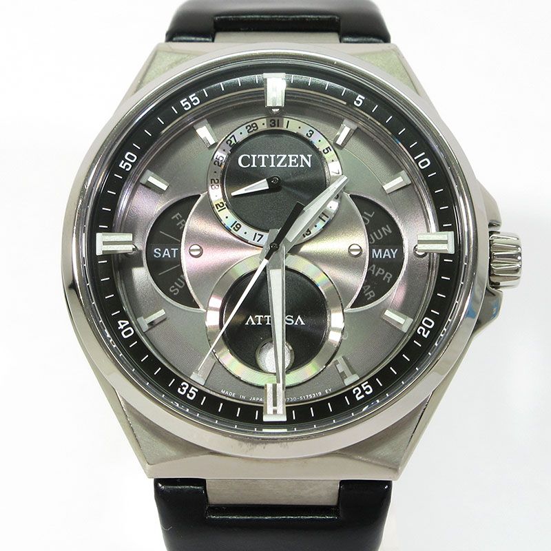 【三重本店】 中古 CITIZEN | シチズン BU0060-09H ATTESA アテッサ ACT Line エコ・ドライブ リングソーラー トリプルカレンダー ムーンフェイズ 腕時計 アナログ表示 エコドライブ シルバー系×ブラック 【131】