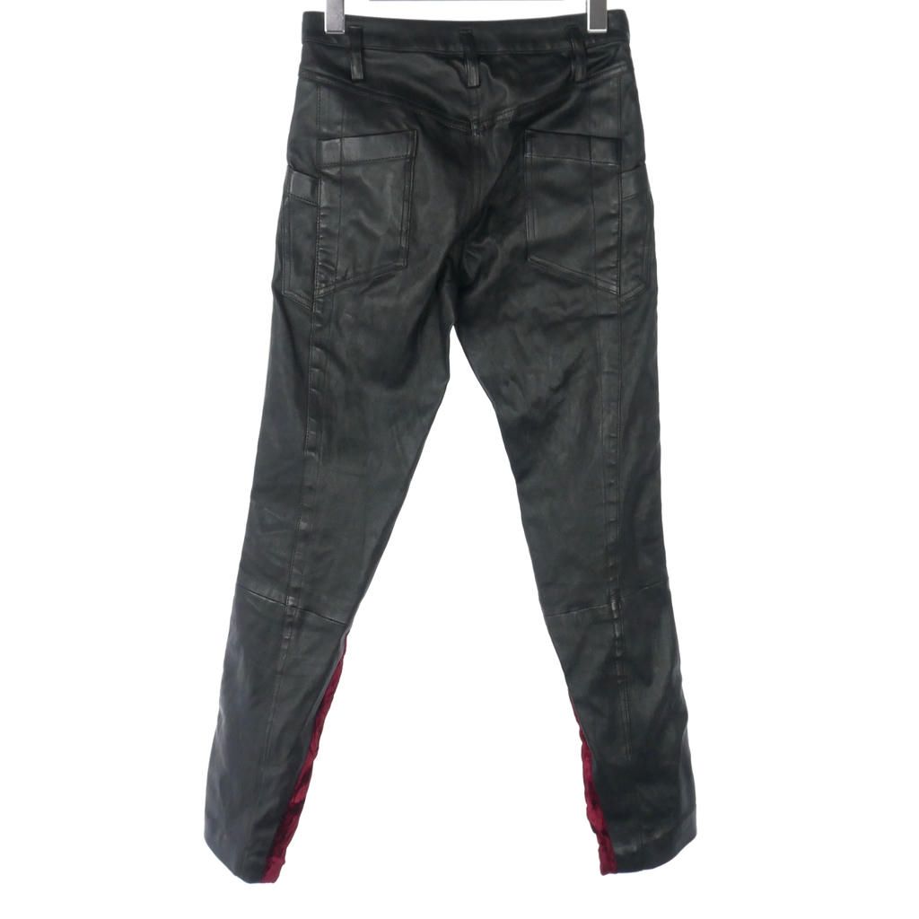 14aw ハイダーアッカーマン レザーバイカーパンツ S ハイダーアッカーマン Haider Ackermann レザー切替 ベロア パンツ