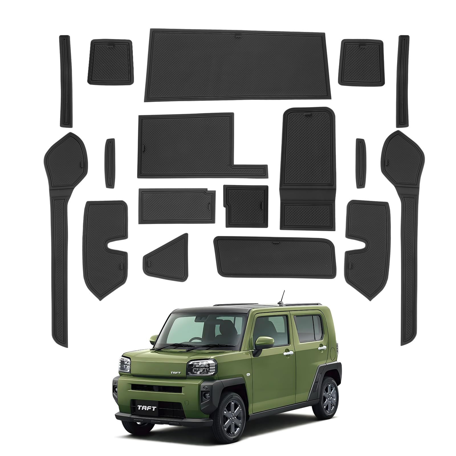 新品 LANGBEAN ダイハツ タフト LA900S LA910S 専用 インテリアラバーマット ノンスリップマット 滑り止め ドアポケットマット キズ防止 騒音防止 内装パーツ タフト アクセサリー カスタムパーツ 17枚 セット（ブラック）