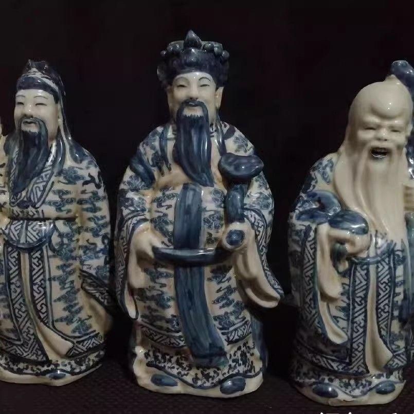 青花 福禄寿 三つ星 磁器 神像 置物 工芸品 美術品