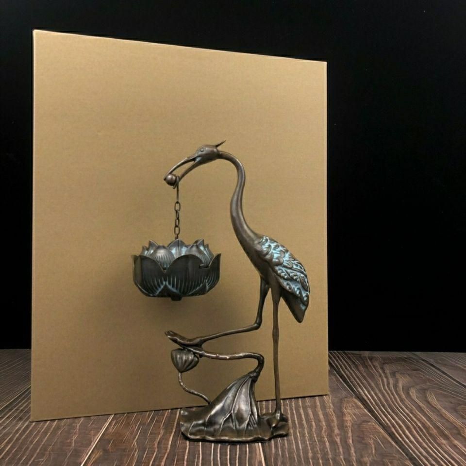 鶴の蓮華炉 香炉 香道具 工芸品 美術品 置物 美術品・アンティーク・コレクション 鶴の蓮華炉 香炉 香道具 工芸品