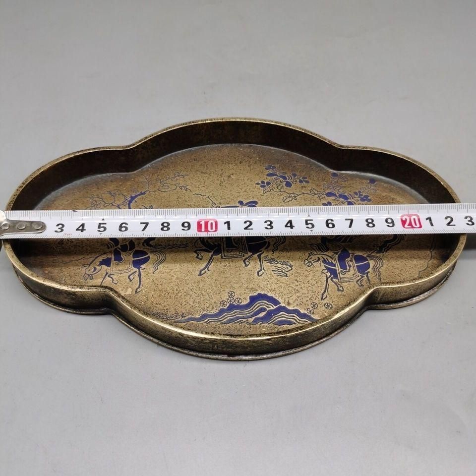 美術品・アンティーク・コレクション 銅 細工 中国茶器 樹紋狩猟図