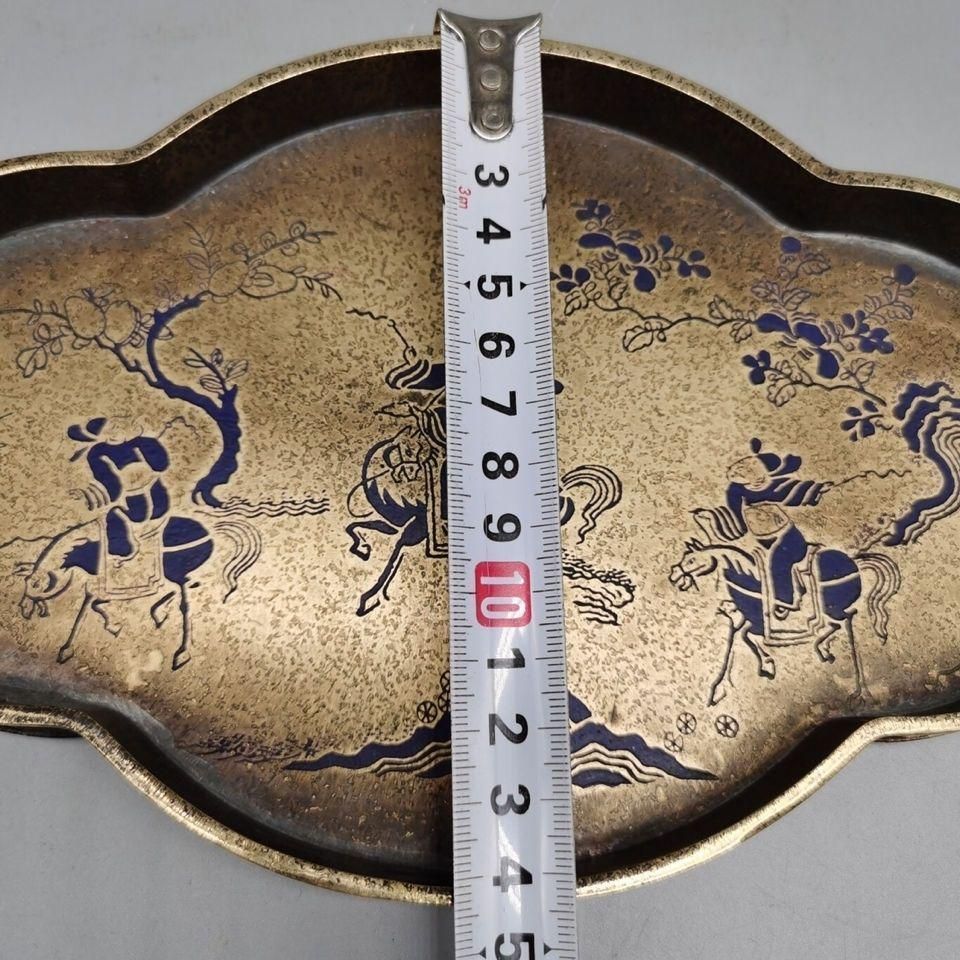 銅 細工 中国茶器 樹紋狩猟図 銅盤 果盤 茶盤銅 茶道具 置物 美術品・アンティーク・コレクション 銅 細工 中国茶器 樹紋狩猟図