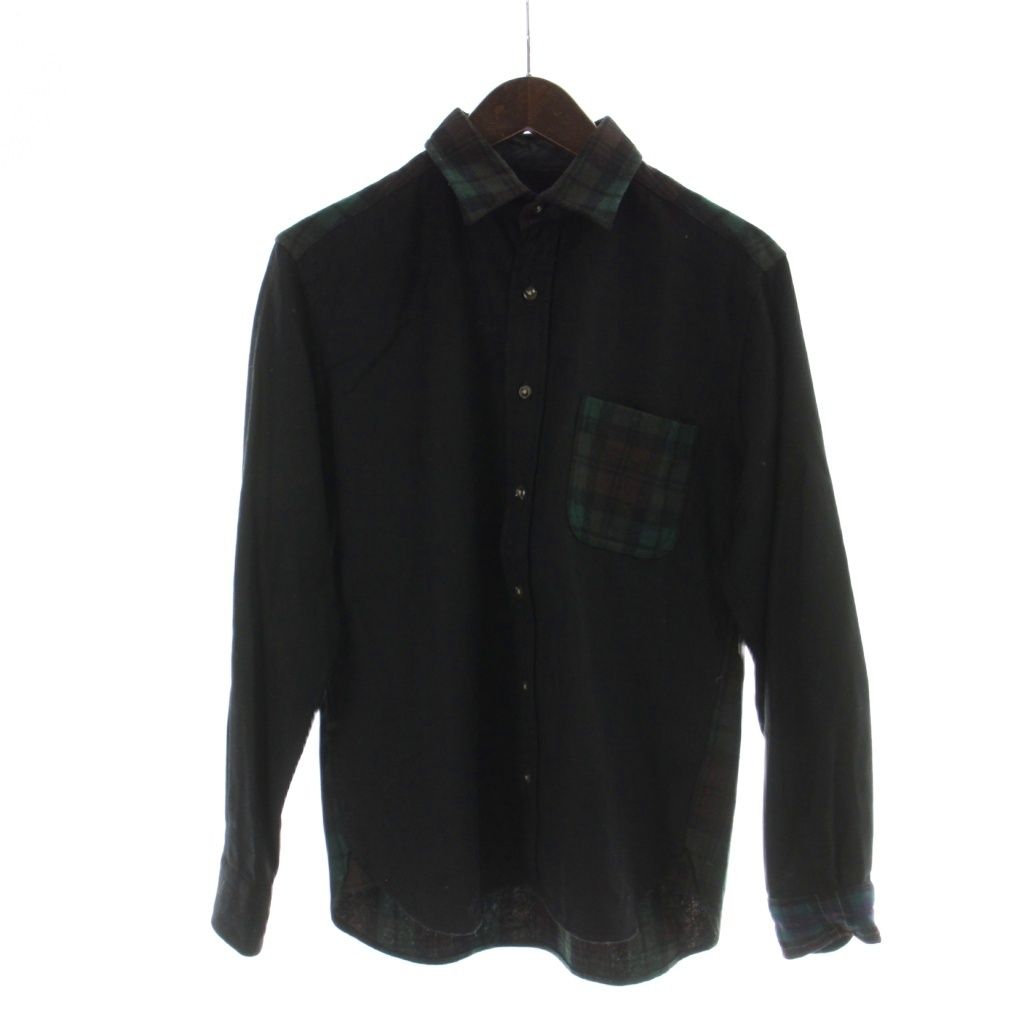 ペンドルトン PENDLETON ステンカラーシャツ 長袖 チェック柄 切替 クレイジーパターン S 緑 グリーン 黒 ブラック ■GY18 /MQ