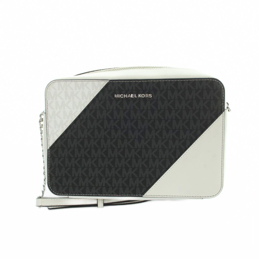 マイケルコース MICHAEL KORS 32S9SF5C9B ショルダーバッグ 斜めがけ PVC レザー ロゴ MKシグネチャー柄 白 ホワイト 黒 ブラック ■GY18 /MQ