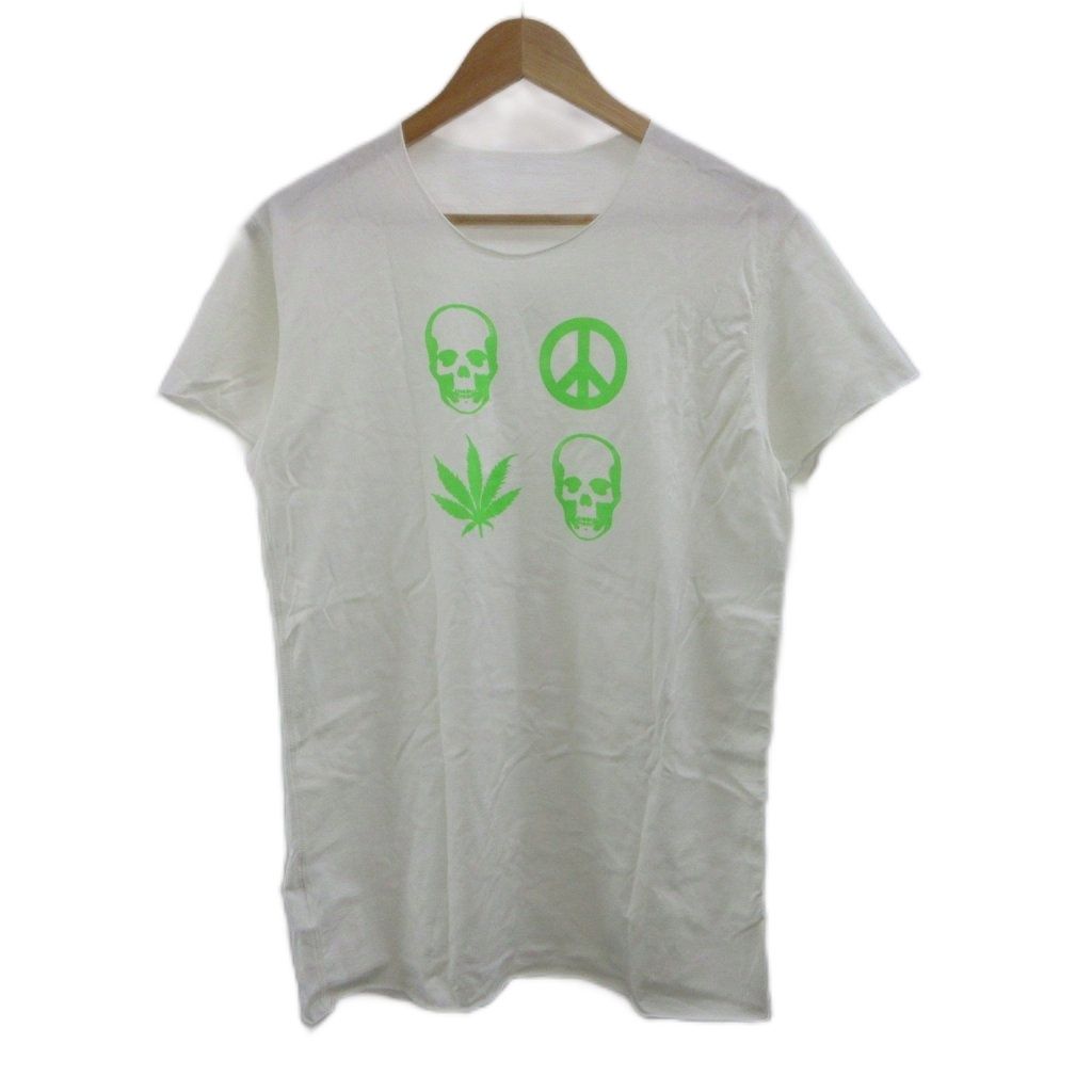 ルシアンペラフィネ LUCIEN PELLAT-FINET Tシャツ M 白 ホワイト 半袖 スカルプリント ラウンドネック カットオフ /PP ■GY18