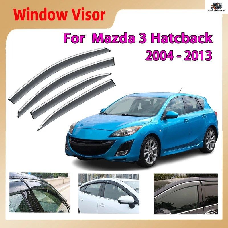 マツダ3 ハッチバック 2004～2013年式 車用サイドウィンドウバイザー フロントガラス サンレインディフレクター オーニング アイブロウガー