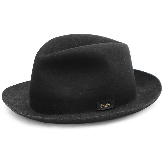 SALE【美品】Borsalino ボルサリーノ 帽子 サイズ 58 ハット フェルト 中折れハット ロゴプレート 帽子 小物 ブラック 黒 イタリア製