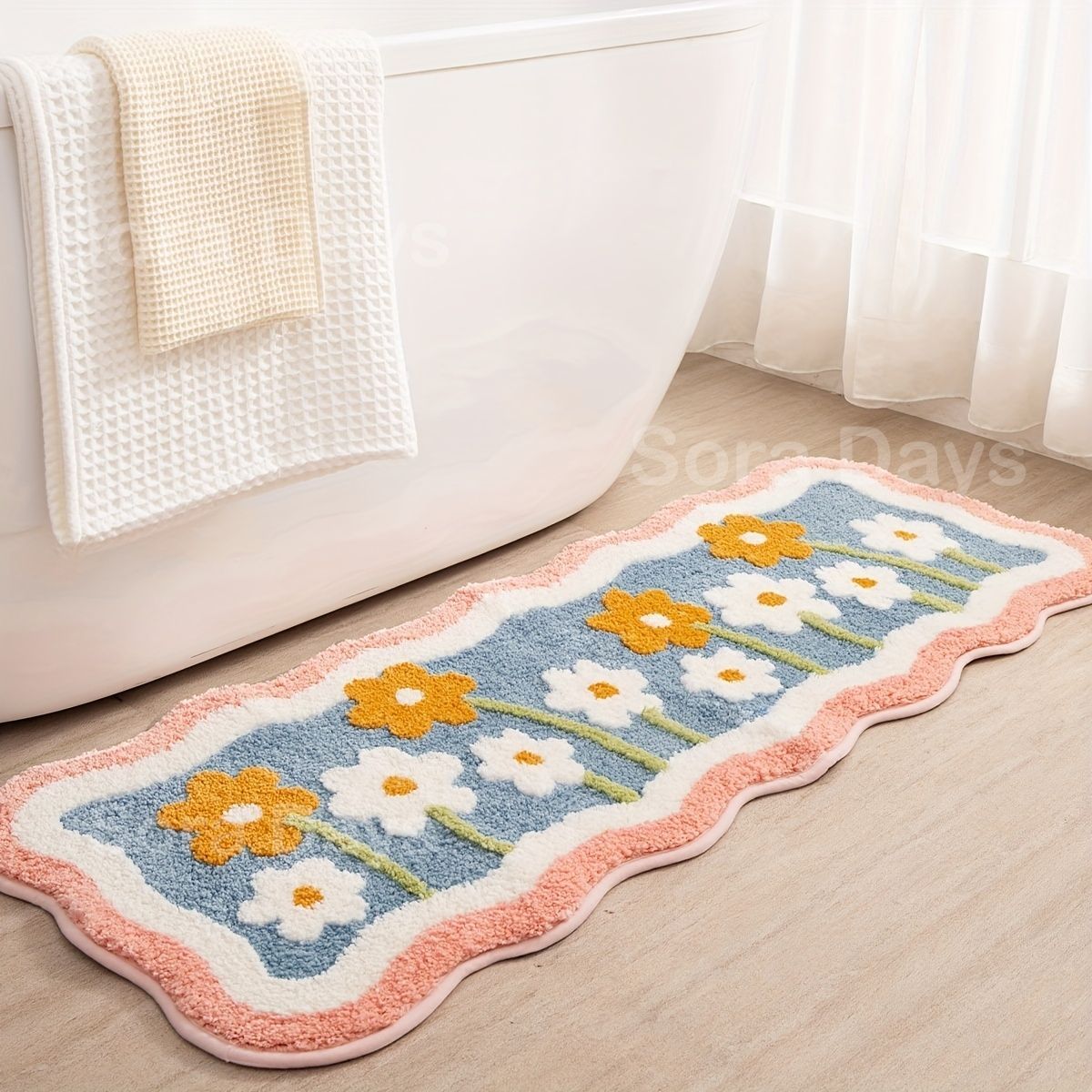 バスマット 花柄 ラグ カーペット フロアマット シャワールームマット トイレカーペット 吸水性 滑り止め かわいい おしゃれ ナチュラル 北欧 モダン シンプル 高級感 インテリア 北欧 バスルーム バスタブ 1枚 45×120cm