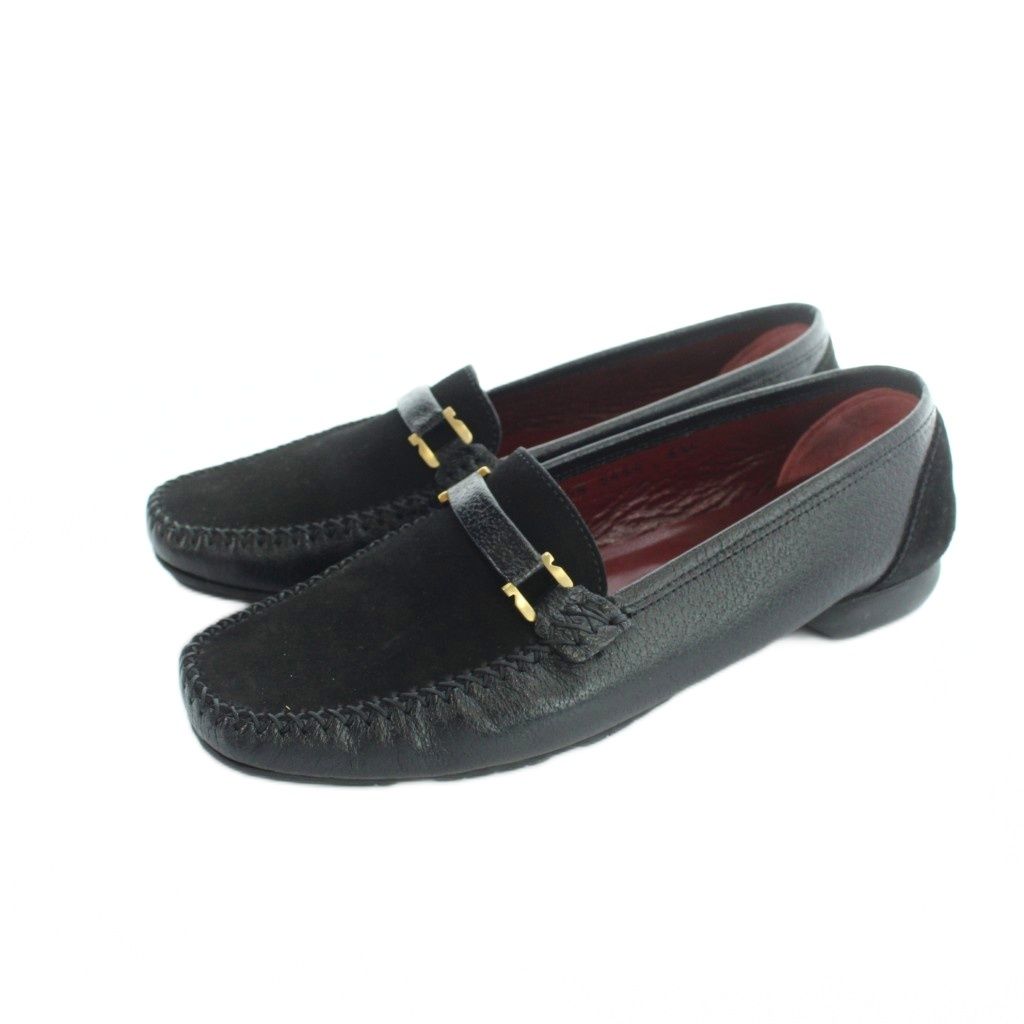 サルヴァトーレフェラガモ Salvatore Ferragamo ローファー ゴールド金具 モカシン スエード 5.5 23cm 黒 ブラック ■GY18 /MQ