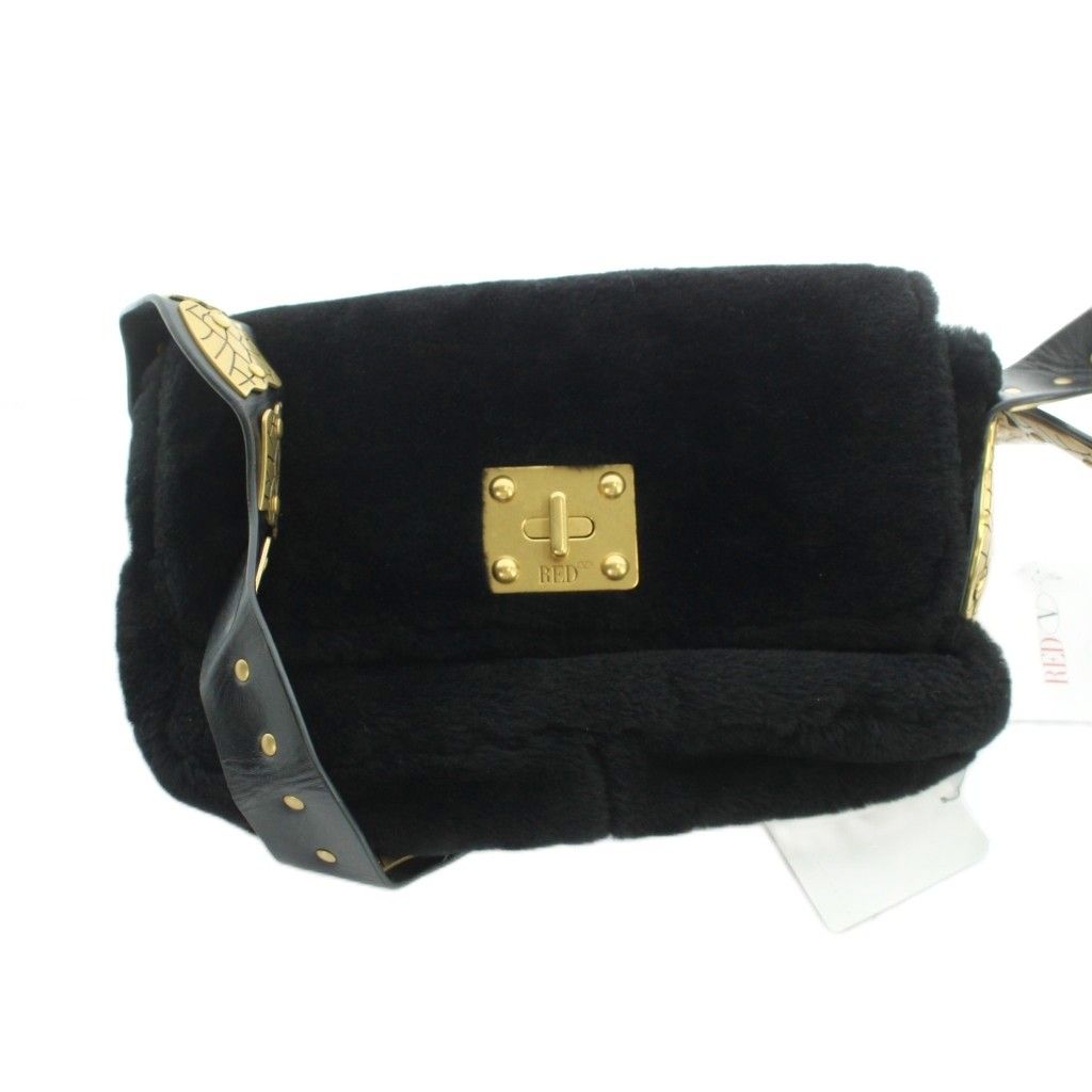 レッド ヴァレンティノ RED VALENTINO ショルダーバッグ フェイクファー レザー ゴールド金具 ロゴ 黒 ブラック ■GY11 /MQ