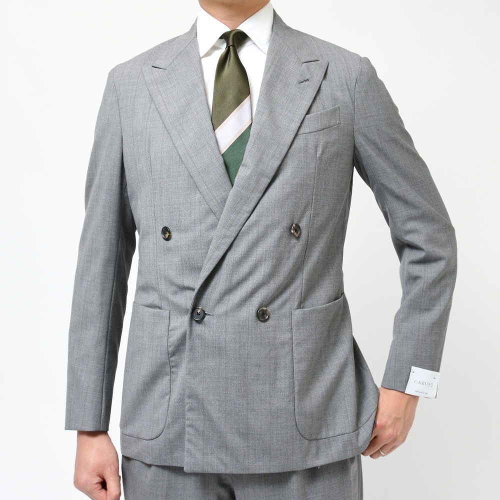 【40%OFF】46サイズ CARUSO（カルーゾ） BUTTERFLYバタフライ ウールシルクペンシルストライプ4Bダブルジャケット GZC144Z/507312 17031002025 グレー 新品
