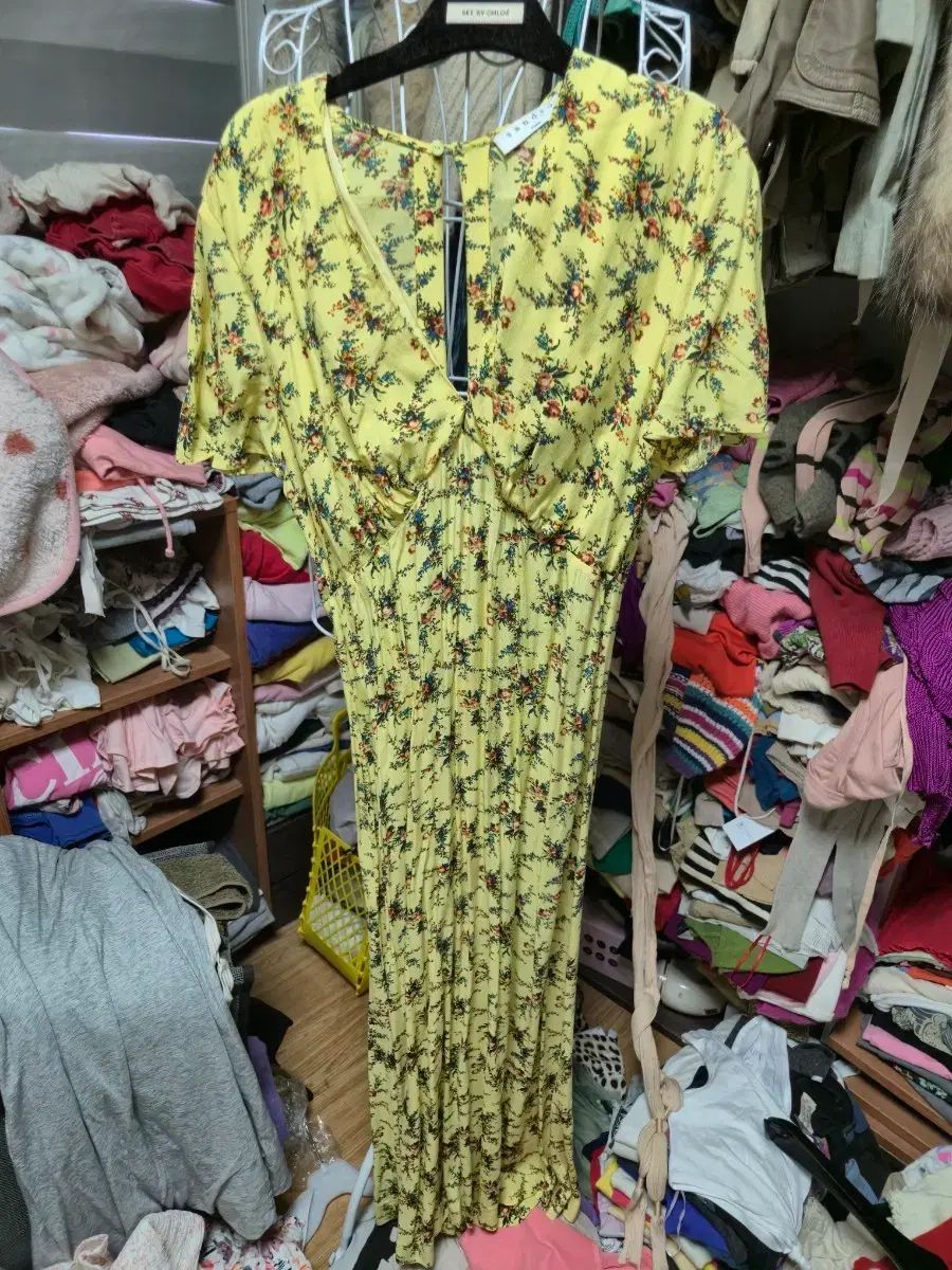 SANDRO サンドロ イェロー 黄色 フラワー 花 ロング ワンピース