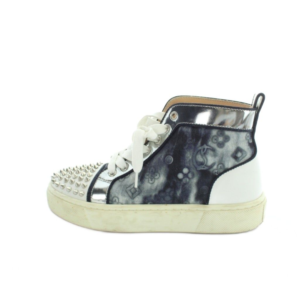 クリスチャンルブタン Christian louboutin ハイカットスニーカー シューズ 靴 ロゴ スタッズ 36.5 23.5cm 青 ブルー シルバー色 ■GY18 /MQ ■OH
