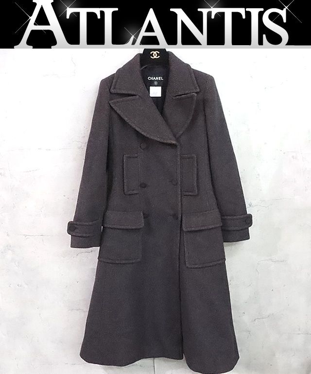 【広尾店】 シャネル CHANEL ココマークボタン ウールロングコート ダブル ブラウン×ネイビー size36 P1844V10543 【19228】