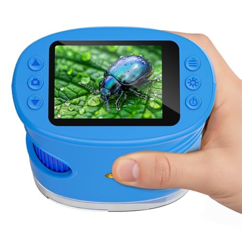 Temodu 子供用顕微鏡、2.0 インチ スクリーン教育科学キットは、4 倍ズームを備えた充電式ミニポータブル デジタル顕微鏡で、誕生日やクリスマスのギフトに最適です - (ブルー)★m c077cc76