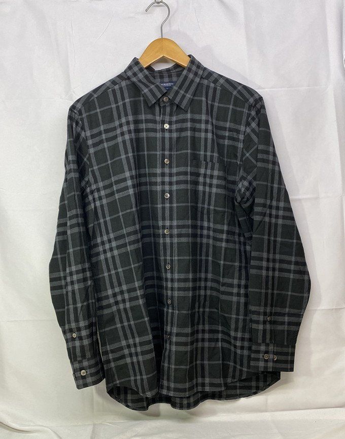Burberry バーバリー 日本製 スーパー110's ウール 長袖 チェック シャツ A1M44-694-09 サイズ：L カラー：ブラック/グレー系