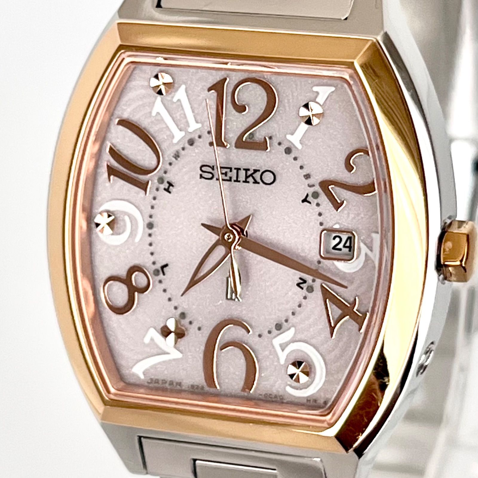 【セイコー ルキア レディース 腕時計 稼働 電波ソーラー 磨き済み】SEIKO LUKIA 美品 ピンクシルバー文字盤 ゴールド