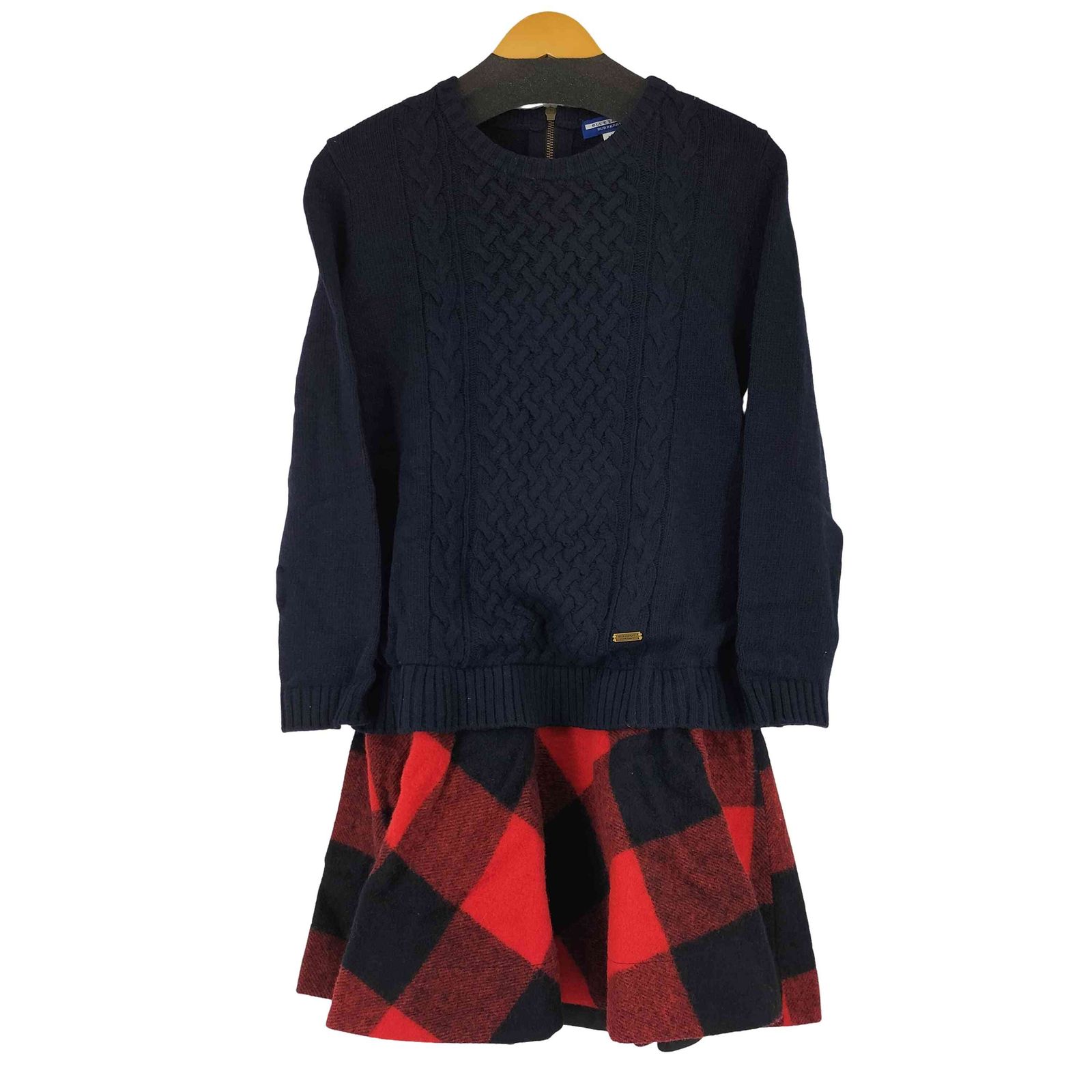 バーバリーブルーレーベル BURBERRY BLUE LABEL ケーブルニット チェック ドッキングワンピース レディース JPN：38