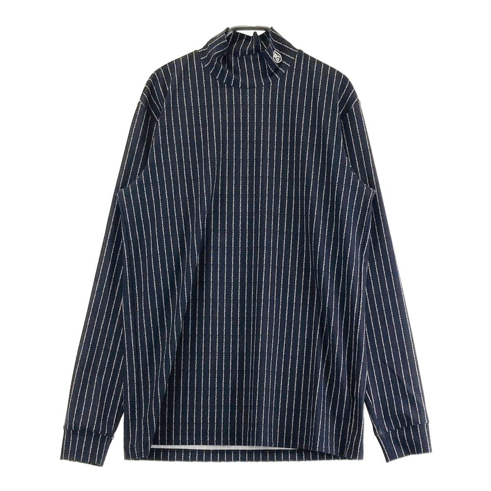 サイズ：5 PEARLY GATES パーリーゲイツ ハイネック 長袖Tシャツ ロゴストライプ柄 ネイビー系 [240101616833] ゴルフウェア メンズ ストスト