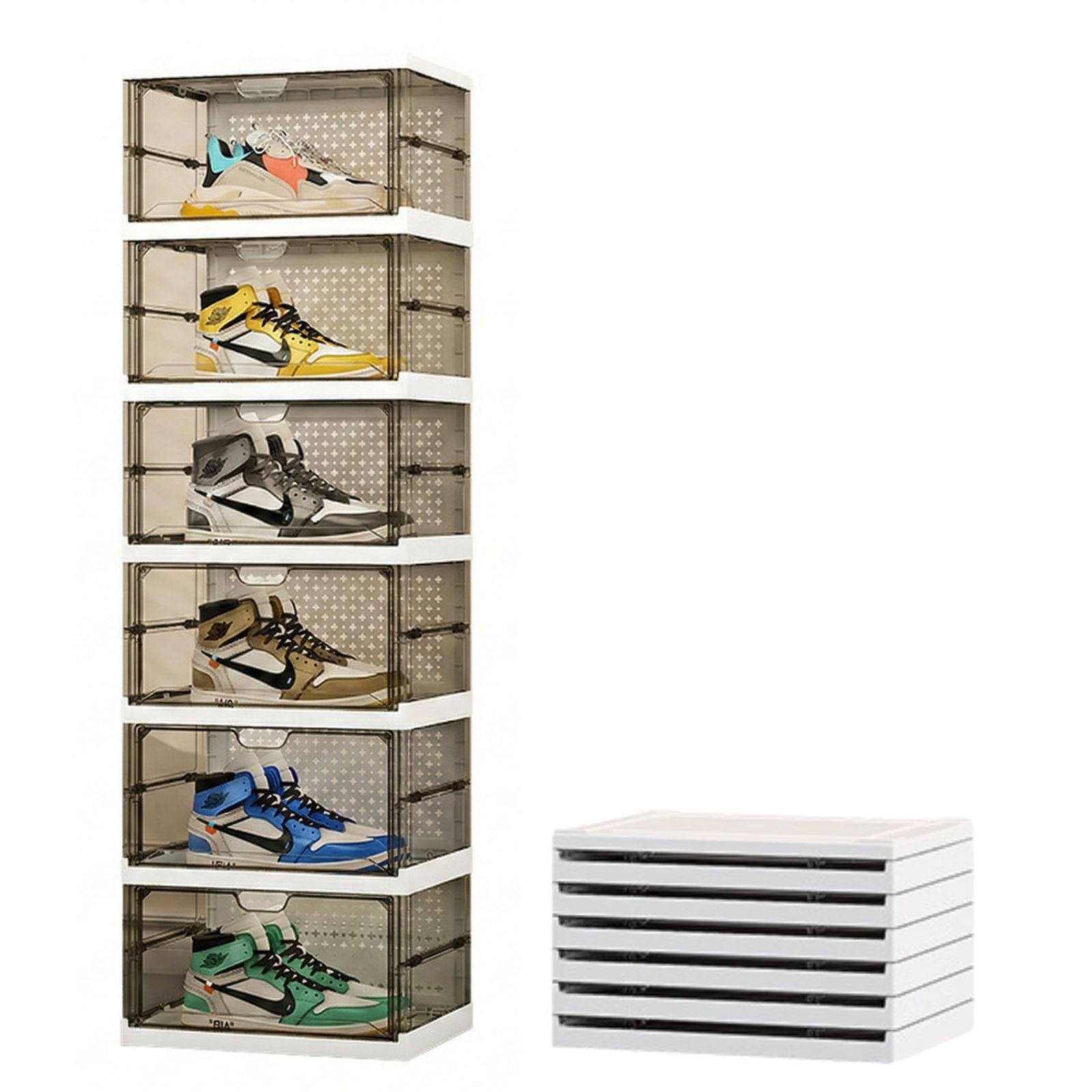 シューズボックス 折りたたみ シューズラック シューズケース 耐久 観賞用にも 靴箱 下駄箱 shoe rack (クリアグレー 6段)