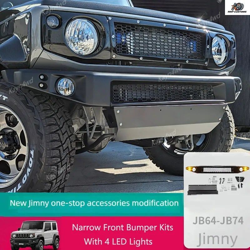 オフロード4x4エクステリアアクセサリー ナローフロントバンパーキット（LEDライト4個付き）2019年以降のスズキジムニーJB64 JB74用フロン