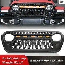 オフロード4x4エクステリアアクセサリーシャークフロントメッシュグリルレーシンググリル（LED付き）2007年以降のジープラングラーJK JLグ