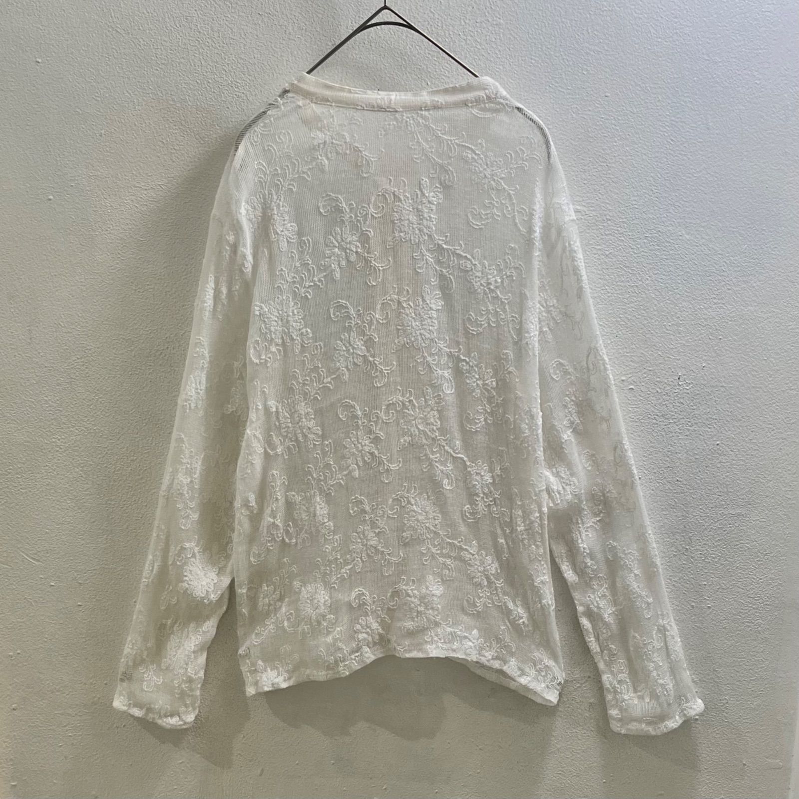 ヨーロッパ 80s 90s ヴィンテージ 刺繍 シャツ ブラウス レース 長袖 Europe Vintage 白 I53