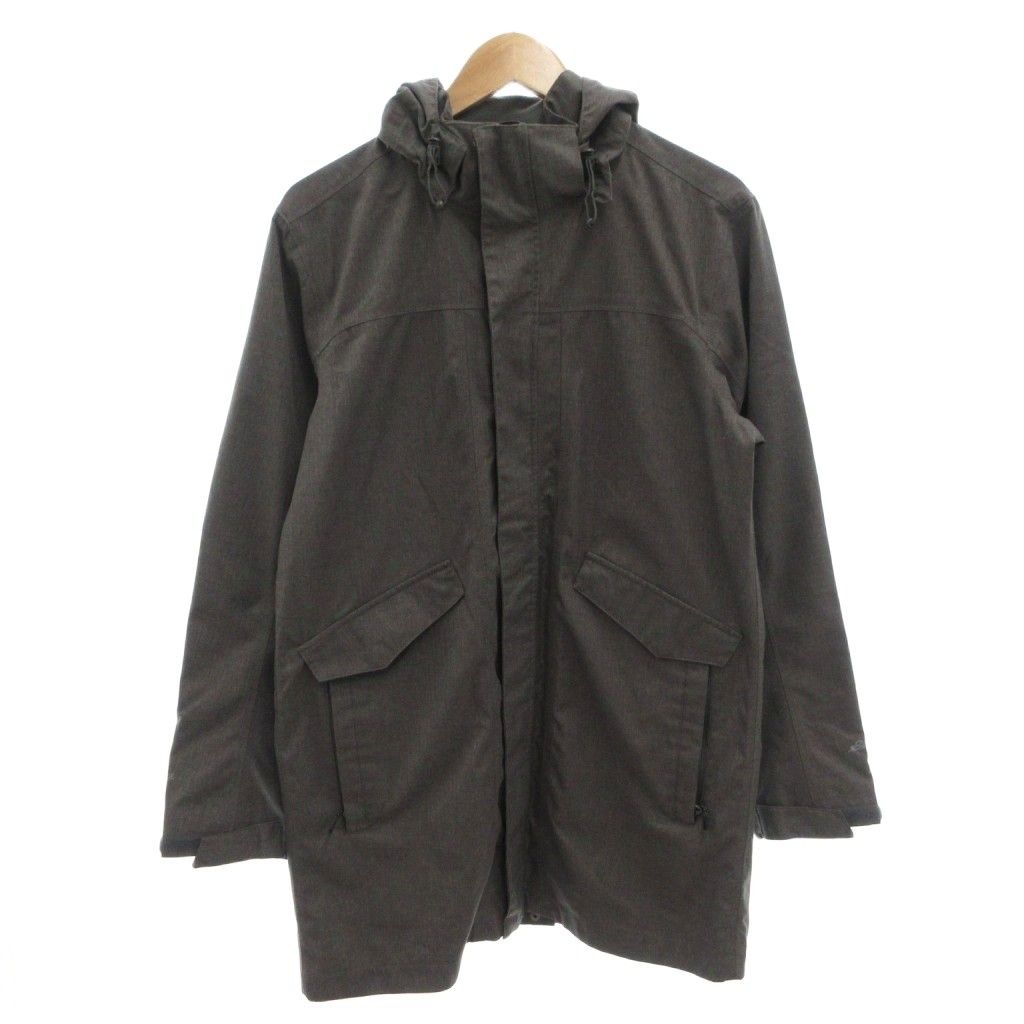 エディーバウアー EDDIE BAUER レインコート ジャケット フード付き ヘリンボーン ひざ丈 S グレー /FF