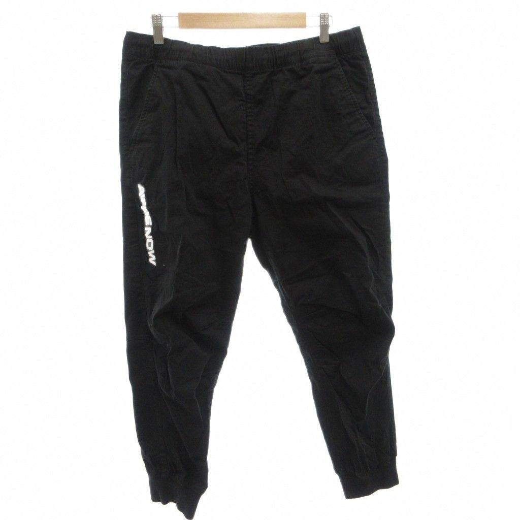 アベイシングエイプ A BATHING APE AAPE イージーパンツ ジョガー ウエストゴム クロップド ロゴプリント XL 黒 ブラック /FF