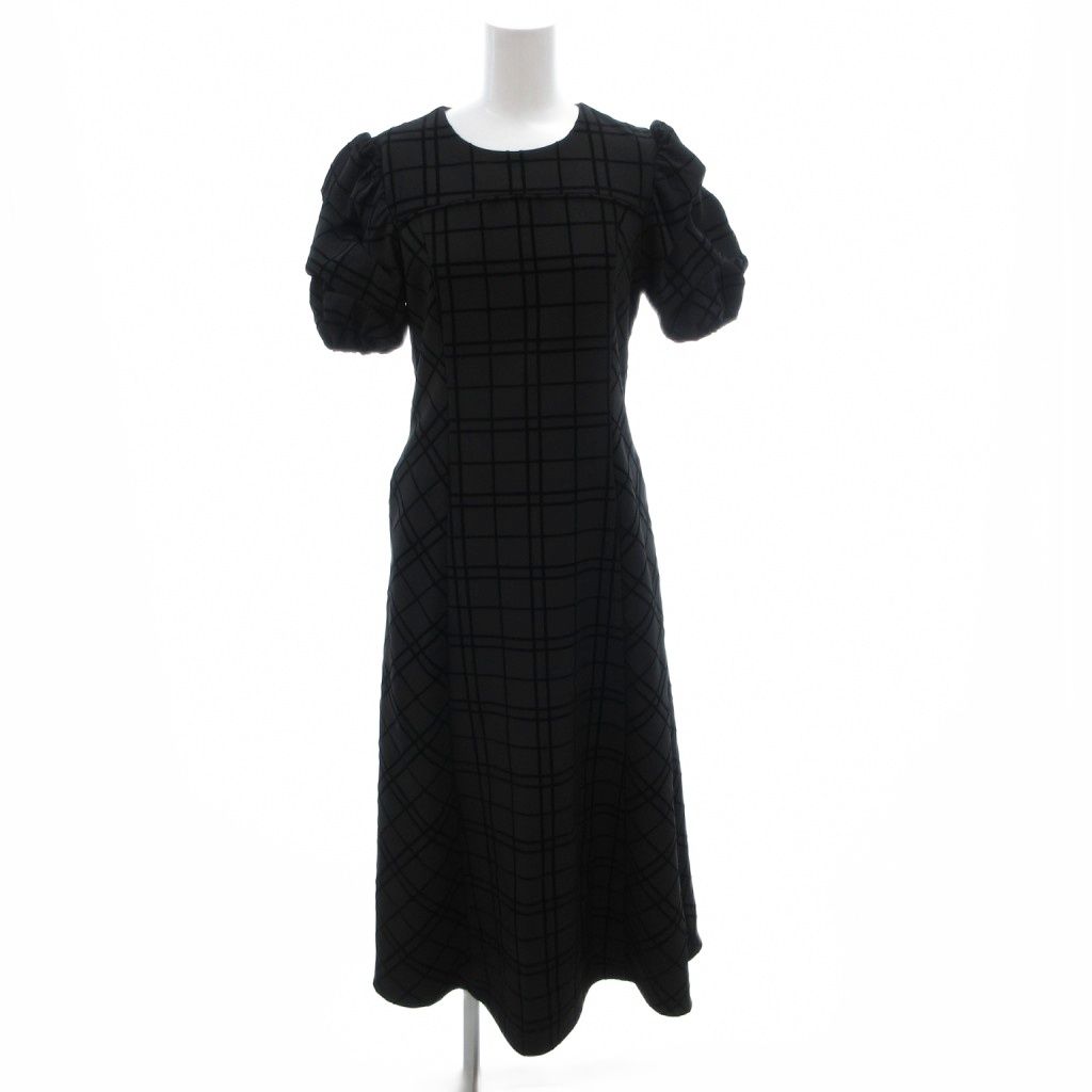 BIRTHDAY BASH CHER PLAID A LINE DRESS ワンピース 半袖 チェック パフスリーブ ロング 黒 ブラック /FF