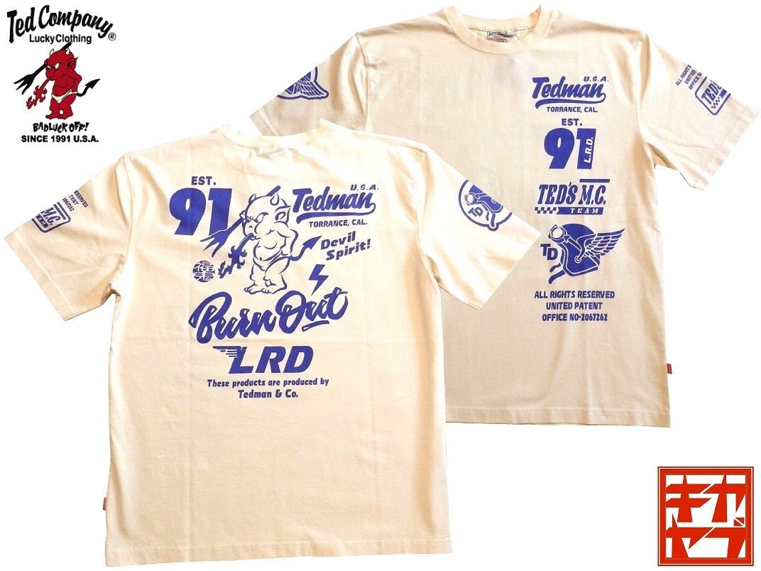 テッドマン／TEDMAN／XLサイズ／半袖Ｔシャツ／TDSS-556／オフホワイト／エフ商会／新品／送料無料／アメカジ／バイカー