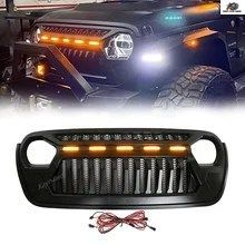 オフロード4x4エクステリアアクセサリー フロントメッシュグリル レーシンググリル アンバーLEDライト付き 2018-2024 ジープ ラングラー JL