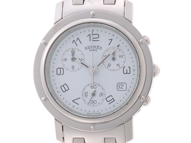 HERMES エルメス クリッパークロノ CL1.910 ステンレス ホワイト メンズ 21481074078940【中古】【430】