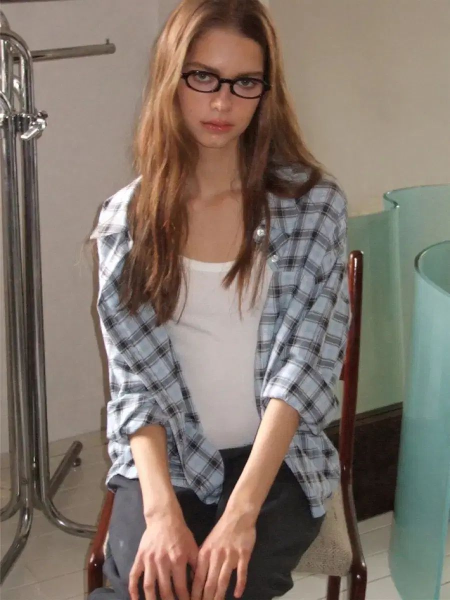 ヘザーメント エアリー ブルー CHECK シャツ airy blue check shirts