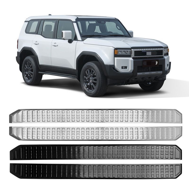 【送料無料】Toyota Land Cruiser Prado(トヨタランドクルーザープラド)2024(LC250)用ステンレス製サイドステップカバーエントリートリム雪花模様ブラック/シルバー傷防止高級感ドレスアップ耐久性抜群左右セット簡単装着おすすめ