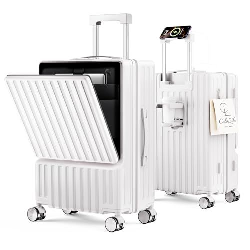 [ColoLife] スーツケース フロントオープン 多機能 キャリーケース 機内持ち込み 前開き 軽量 カップホルダー付き 隠しフック機能 キャリーバッグ USB+Type C充電機能 携帯スタンド TSAロック搭載 耐衝撃 静音 360度回転 キャリーｍａ