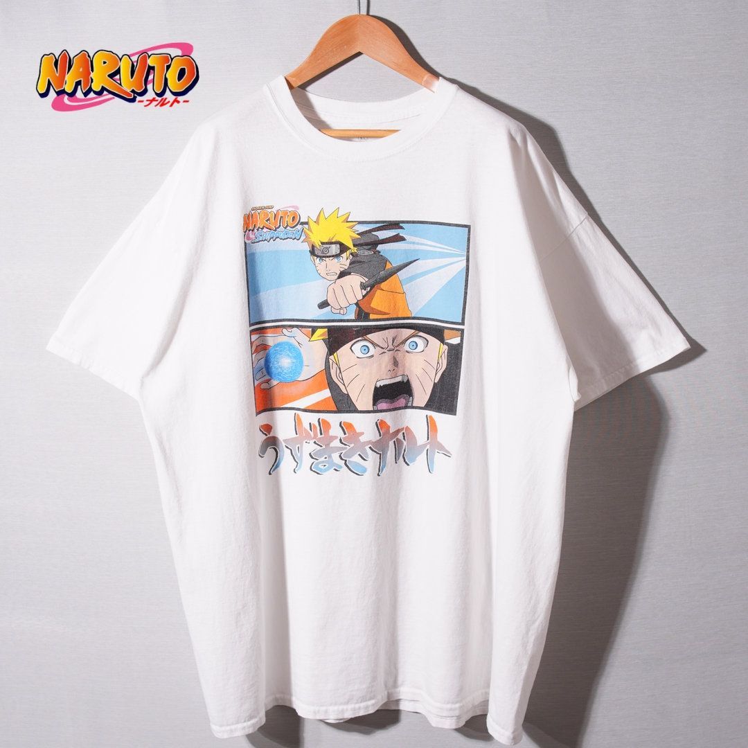 ナルト NARUTO Tシャツ XL ホワイト Y2K キャラT アニメT 忍者 うずまきナルト オーバーサイズ 古着 T048