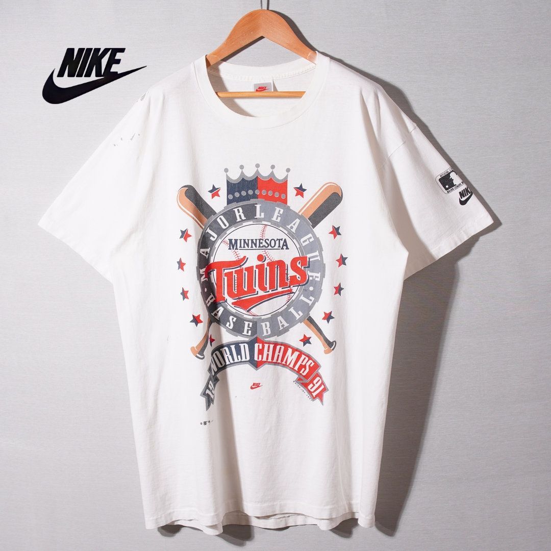 NIKE ナイキ Tシャツ 90s ラバーロゴ ビンテージ 古着 メキシコ製XL 希少 90s USA製 銀タグ ナイキ NIIKE × MLB ツインズ Tシャツ XL 1991