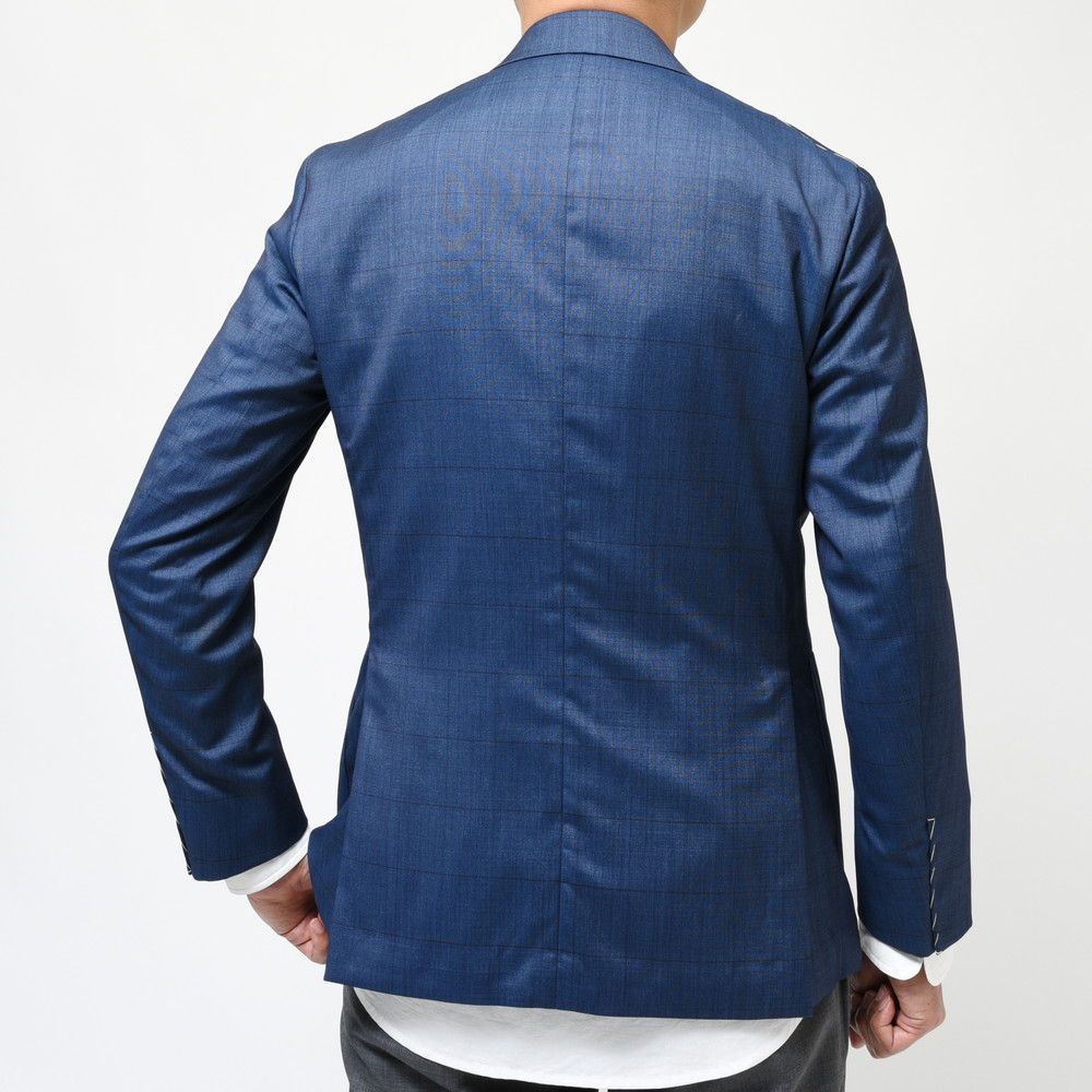 【40%OFF】42サイズ CARUSO（カルーゾ） BUTTERFLYバタフライ ウールシルクウインドーペーン4Bダブルジャケット GZC244Z/505392 17031000025 ネイビー 新品