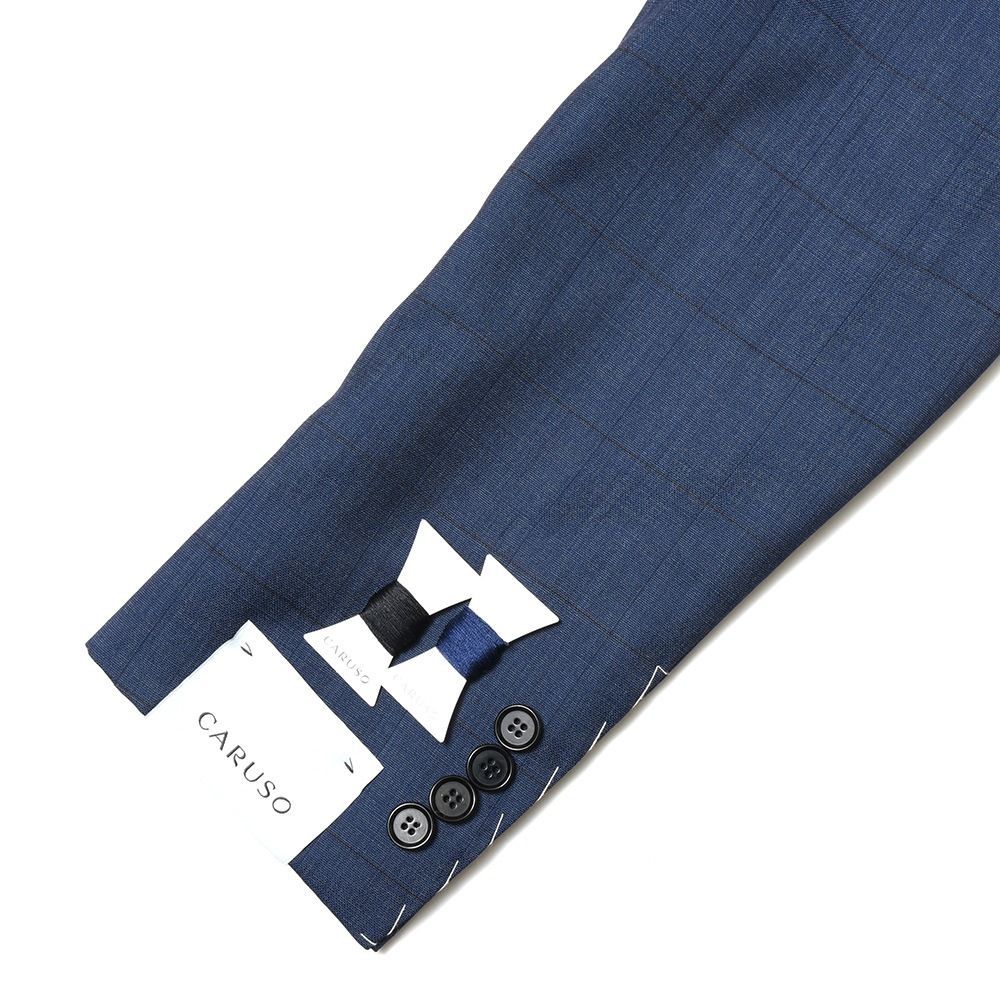 【40%OFF】42サイズ CARUSO（カルーゾ） BUTTERFLYバタフライ ウールシルクウインドーペーン4Bダブルジャケット GZC244Z/505392 17031000025 ネイビー 新品