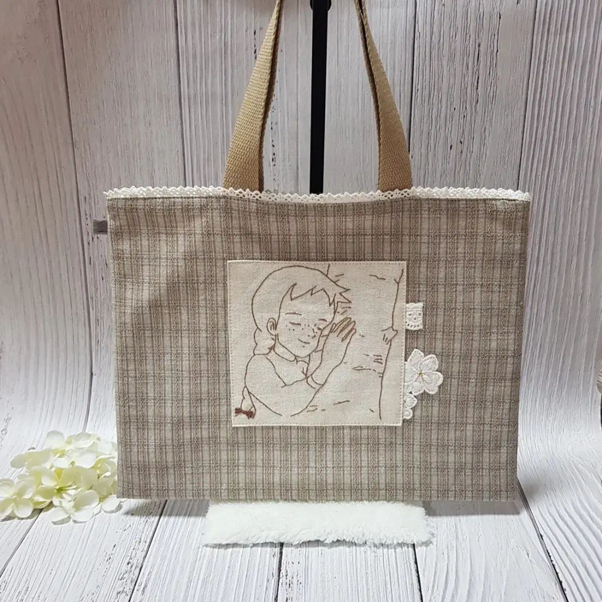 ハンドメイド} レッド・アニー 刺繍 エコバッグ バッグ