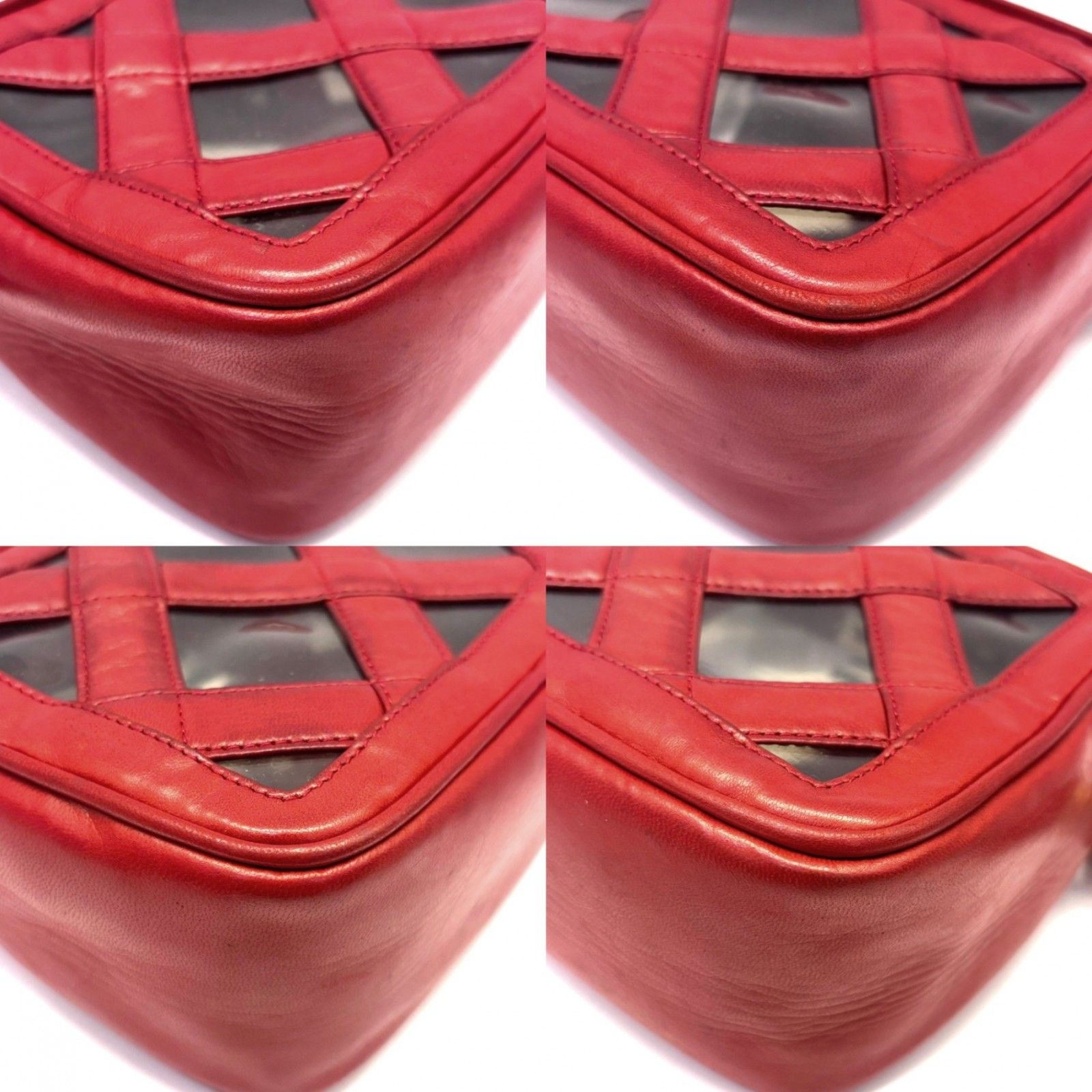 シャネル チェーンショルダー バッグ ラムスキン レッド ゴールド金具 