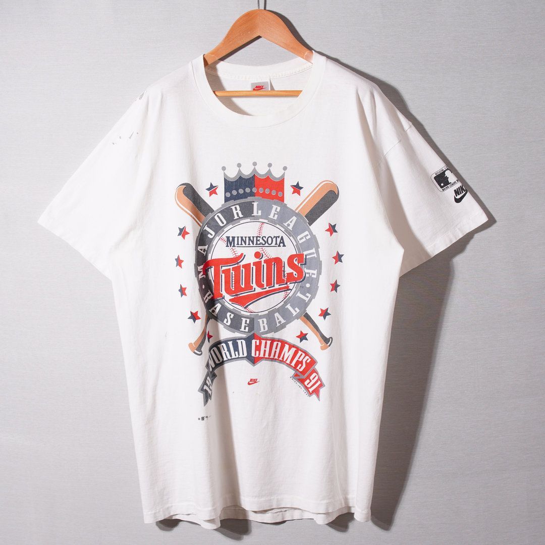 希少 90s USA製 銀タグ ナイキ NIIKE × MLB ツインズ Tシャツ XL 1991